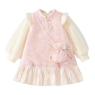 女童巨好看的公主裙儿童富家千金感裙子女宝宝年服高端精致连衣裙