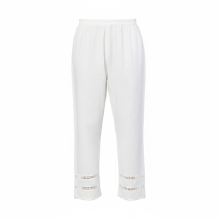 印度春夏服装女装宽松裤子民族风直筒瑜伽裤裤纯棉白色镂空勾花