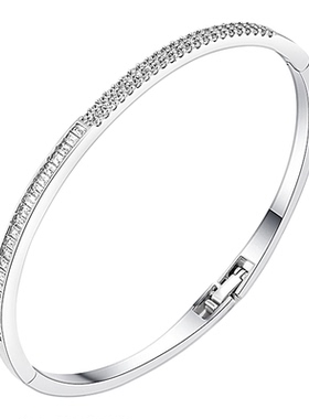 阿吉豆手链女款银色几何线条手镯