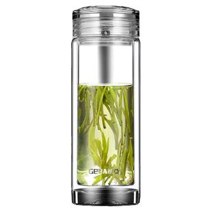 GEYA格亚高档透明玻璃杯男士钛抗菌茶杯双层隔热杯子商务泡茶水杯