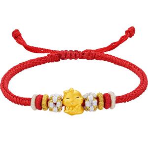 周六福黄金手绳女生肖蛇本命年3d硬金抱锦鲤幸福蛇宝定价红绳