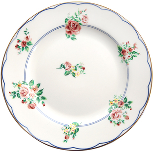 古典复古大花束玫瑰金边陶瓷西餐盘汤盘早餐盘甜品盘意面盘