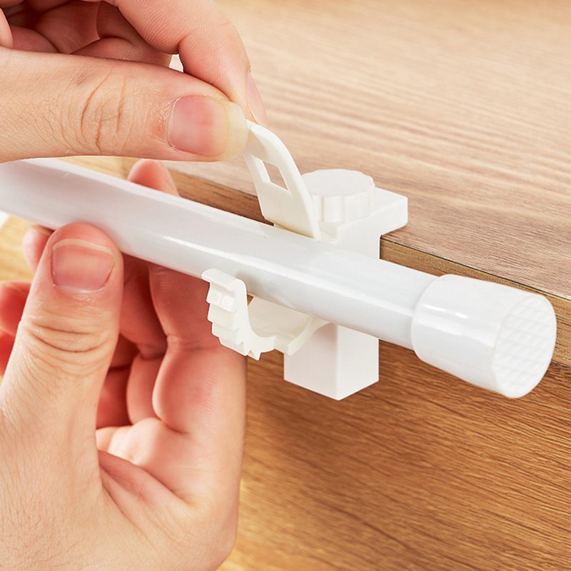 日式横杆挂钩橱柜窗帘置打孔夹杆挂架伸缩卡夹物免托式固定杆夹子