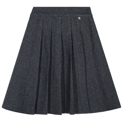 落落狷介灰色设计感百褶裙女针织