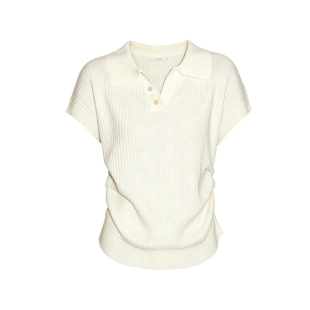 短款POLO领针织短袖T恤女夏2026夏季新款褶皱收腰正肩V领体恤上衣