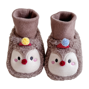 婴儿鞋子冬加厚宝宝地板鞋袜防掉0到6个月小月龄婴幼儿防滑学步袜