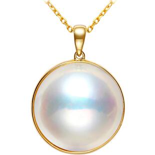 黛米珠宝 奕雅 14-18mm单颗贝附海水马贝珍珠项链18K金大马贝吊坠