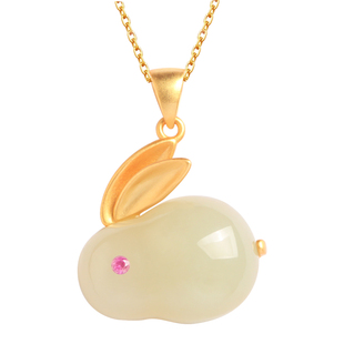 小银匠纯银和田玉兔子吊坠新中式国风玉兔金镶玉锁骨链玉石项链女