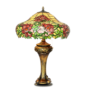 【芍药】20寸帝凡尼油画般彩玻美式复古典全铜增值传世客厅大台灯