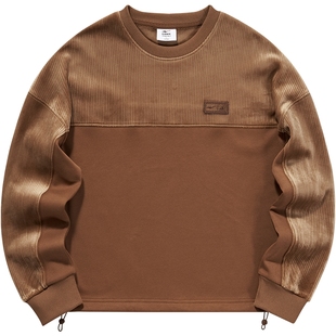 鸿星尔克卫衣女2025春秋新款女士运动休闲圆领拼接加绒上衣女装