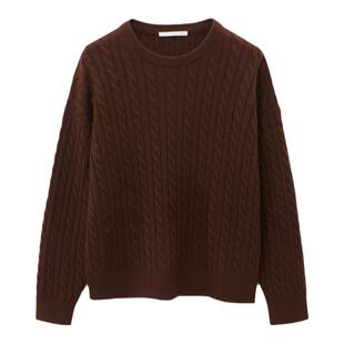 OVV秋冬热卖女装复古立体麻花竖条纹圆领保暖轻盈羊绒衫