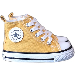 儿童高帮帆布鞋2026年春秋新款男童女童休闲小白鞋韩版中大童板鞋