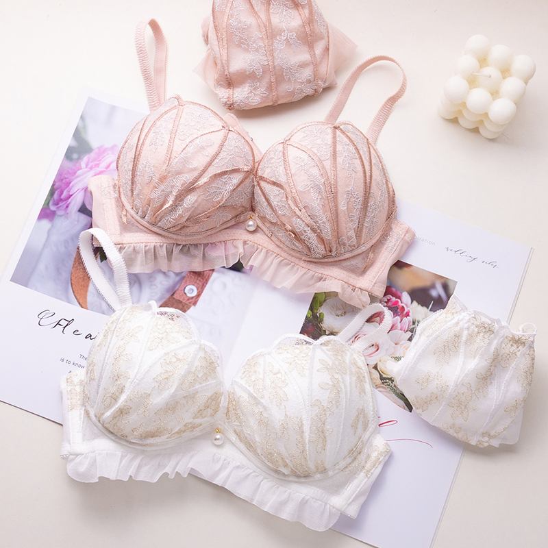 2024年新款蕾丝花边无钢圈日系贝壳款文胸 舒适圆盘胸内衣内裤