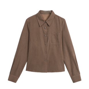 pusumede 优雅利裁 高级感灰色收腰衬衫女可调节腰长袖修身衬衣