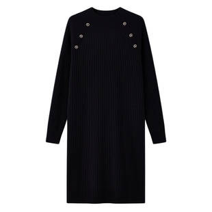 秋水伊人半高领针织连衣裙2026年春季新款女装长款圆领套头针织裙