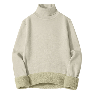 猫人莱赛尔羊毛针织衫半高领毛衣男士秋冬季加绒保暖德绒打底衫厚