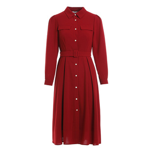 高端简约红色连衣裙女2026新款春季长袖修身通勤职业OL气质衬衫裙