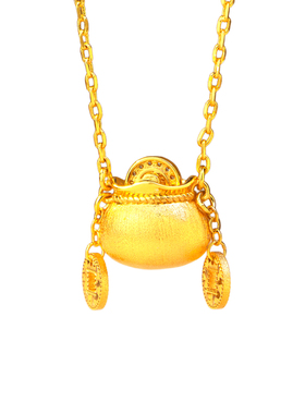 仿金色钱袋流苏铜钱吊坠小巧套链