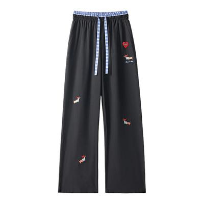 查尔斯桃心腊肠狗刺绣美式休闲裤