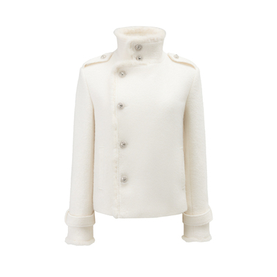 4muggle白色毛毛高领毛呢外套