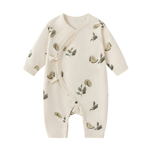 babylove新生儿连体衣春秋季纯棉哈衣初生婴儿和尚服无骨柠静致远