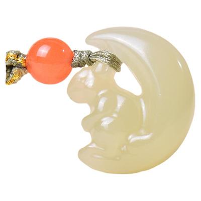 青白玉月亮兔吊坠男女款