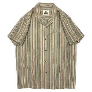 彩色织条纹短袖衬衫男日系复古夏季古着古巴领宽松半袖衬衣女上衣