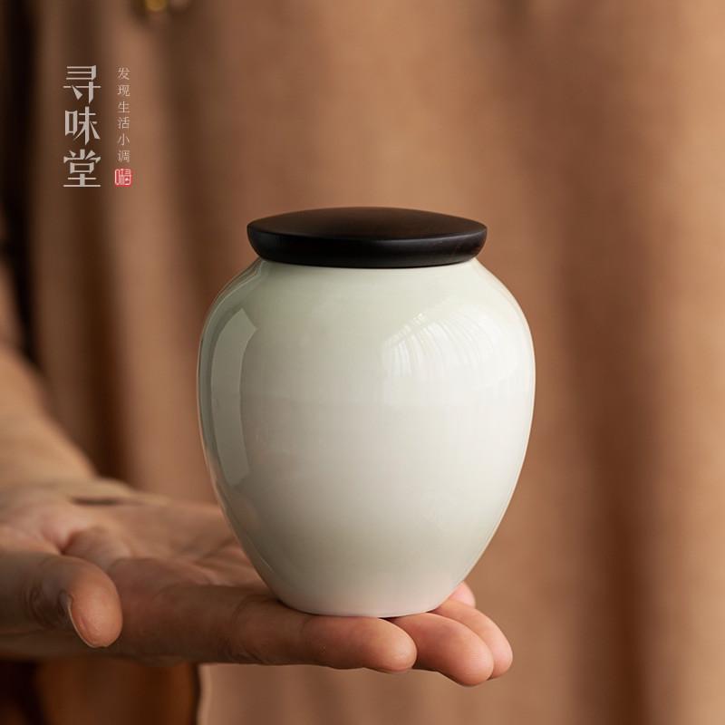 草木灰复古茶叶罐｜仿古青灰釉小号茶仓密封罐储茶罐陶瓷家用茶具