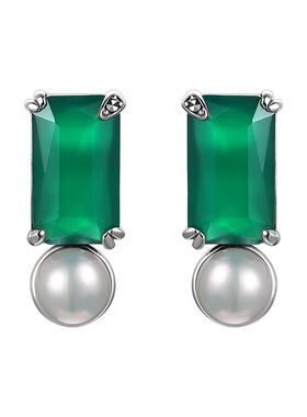 MGS曼古银925银玛瑙耳钉新中式