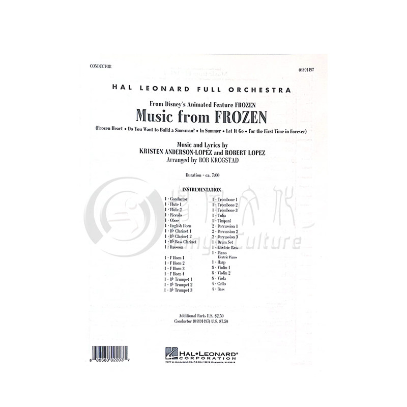 冰雪奇缘 电影音乐 管弦乐队 洛佩兹 总谱 海伦德原版乐谱书 Lopez MUSIC FROM FROZEN Score HL04491497