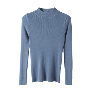 长袖套头针织衫上衣女秋冬2024新款内搭打底衫修身紧身半高领毛衣