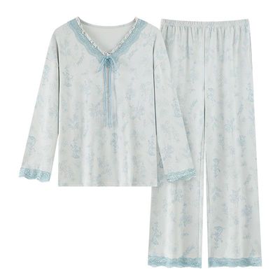 纯棉蕾丝女睡衣套装可外穿秋季