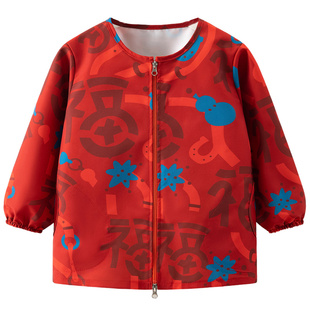 儿童罩衣新年正穿衣前拉链无帽羽绒服防脏护衣长袖防水中大童长款