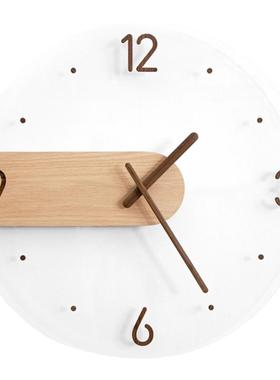 轻奢简约挂钟创意实木制亚克力玻璃家居客厅墙钟装饰钟家居小摆件