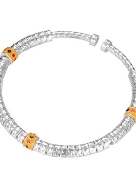 足银999锤纹盘缠开口手镯