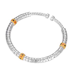 九乐足银999银手镯女锤纹盘缠万贯百搭国风开口纯银手镯送女友礼