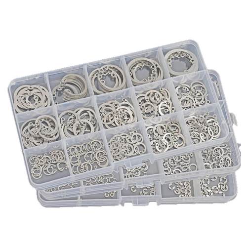 304孔用挡圈C型卡簧套装弹性卡环轴用E型黑色卡簧盒装家用DIY大全
