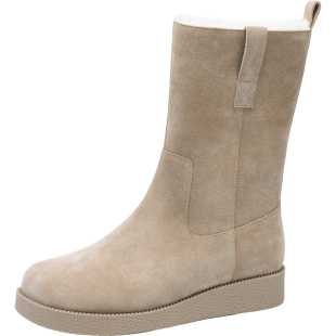 沙驰女鞋厚底东北雪地靴加绒保暖毛毛靴2025年冬季新款时尚中筒靴