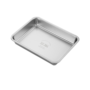 304不锈钢平底盘子日式方盘长方形托盘商用展示盘盆烤盘蒸盘深盘