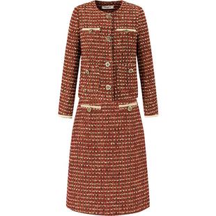 黛玛诗红色名媛小香风粗花呢套装裙时尚女秋礼服上衣半身裙两件套