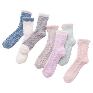 珊瑚绒袜子女秋冬季加绒加厚毛巾地板袜中筒月子袜长筒睡眠袜保暖