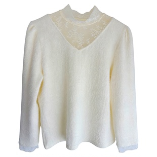 糖安妮【春日花语】2025春季新磨毛蕾丝拼接针织衫女宽松百搭上衣