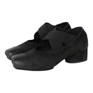 脱毒家 胡桃夹子/方头粗跟芭蕾舞鞋复古真皮绑带浅口玛丽珍单鞋女