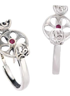 玉器玉石扣戒s925纯银平安扁形