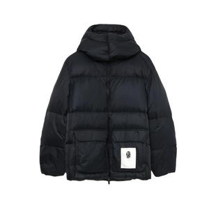 BAPE BLACK男装24年秋冬猿人徽标刺绣贴布纯色连帽羽绒服K7604ML