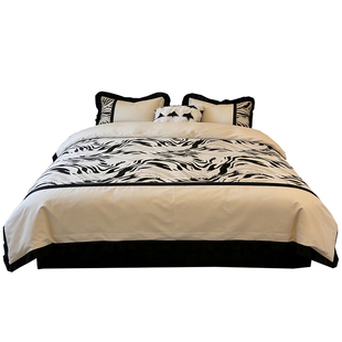 法式斑马纹冰丝四件套凉感丝滑可裸睡轻奢复古风床单夏季床上用品