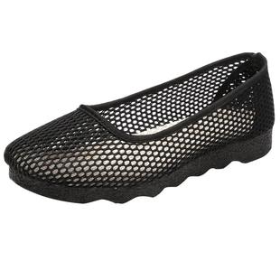 夏季女网鞋一脚蹬黑色工作鞋透气软底网面女鞋舒适网眼镂空妈妈鞋