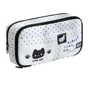 黑白波点小猫笔袋高颜值ins风女生2025新款文具盒大容量小众铅笔盒可爱简约初高中生文具收纳袋