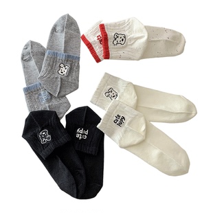 灰色袜子女春夏新色搭配运动休闲鞋短筒袜纯棉低帮可爱小狗春秋季