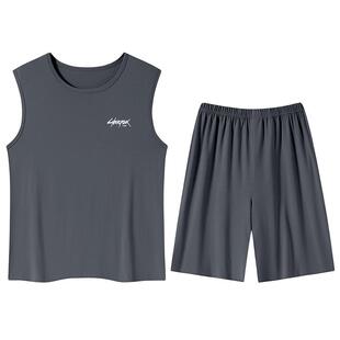 男款夏季莫代尔冰丝睡衣裤背心短裤套装薄款休闲加大码家居服夏